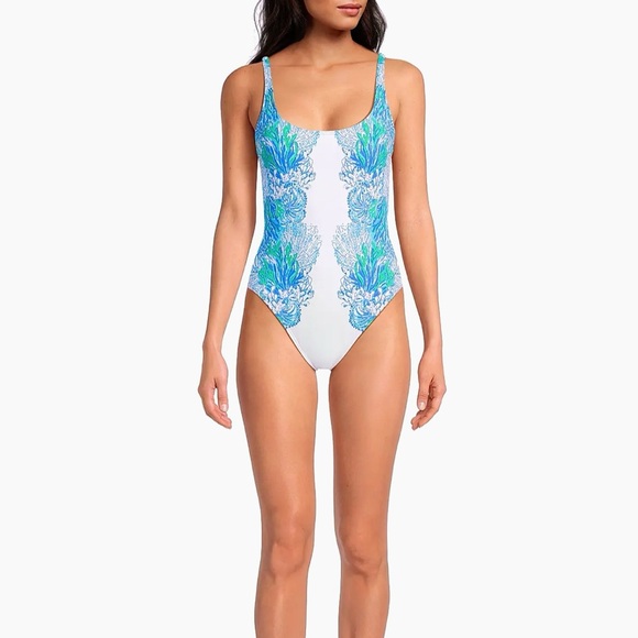 NWT Lilly Pulitzer Brin Scoop Neck One Piece Swimsuit - Las Olas Aqua - Picture 6 of 16